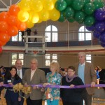 (Courtesy Photo) Cutting the ribbon at the grand opening of Curtis Hall at 20 South St., which was closed for a year for a $5 million renovation, on Nov. 19 were (from left): Daphne Griffin, a JP resident and Boston’s chief of human services; Curtis Hall Administrative Coordinator Noel Torres; Mayor Thomas Menino; JP Community Centers board president Kerry Costello; state Rep. Liz Malia; and Joe Mulligan of the City’s Capital Construction Division.