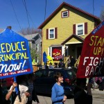 (Gazette Photo by Rebeca Oliveira) Protesters picket outside Heather Gordon’s Wendell Way home on April 20.
