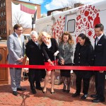 (Courtesy Photo) JP resident Marcia Fowler (second from left), the commissioner of the Massachusetts Department of Public Health, joins other officials in cutting the ribbon for Northeastern University’s new Bouve College of Health Sciences’ Health and Welness Van at the university on April 5. Also pictured are (from left): Kevin Kranston of the state health department; Terry Fulmer, dean of the college; Maria Coakley from U.S. Sen. Scott Brown’s office; Rita Nieves of the Boston Public Health Commission; and Dr. Huy Nguyen of the state health department.