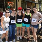 (Courtesy Photo) JP resident Emily Spooner (second from left) poses at the Brookline stop of the Anna’s Walqueria half-marathon walk on June 16. The walk to various locations of the Anna’s Taqueria restaurants raised funds for the Home for Little Wanderers, a children’s service agency that has a JP location. Joining her are (from left) Julie Bartolomeo, Kerianne Okie, Sarah McGowan and Kimberly Reisman.