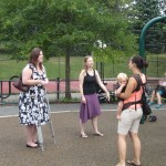 (Gazette Photo by Peter Shanley) JP Neighborhood Coordinator Jullieanne Doherty speaks to constituents at Johnson Park.