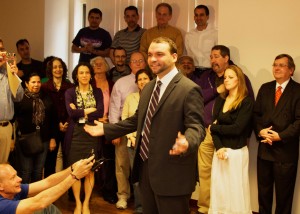 City Councilor Felix Arroyo announces his mayoral candidacy downtown on April 9. (Photo by Ernesto J. Arroyo Photography)