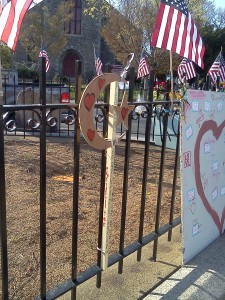 The Islamic peace symbol recently added to the Boston Marathon terrorist attack victims' memorial in Monument Square. (Gazette Photo by John Ruch)