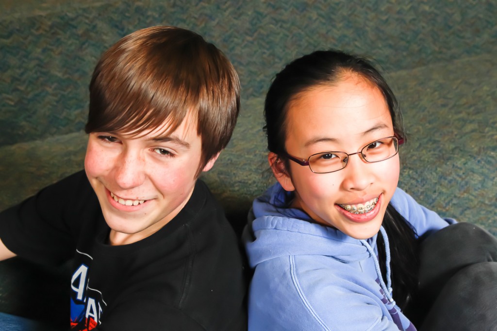 (Photo by Joshua Levine) JP residents (from left) Caleb Hannon and Clara Callahan will have starring roles in the youth acting company Freelance Players’ original musical “Mob Scene” May 3 and 4 at the Park School in Brookline on the JP border. JP resident Kippy Dewey (not pictured) directs. For info, see freelanceplayers.org.