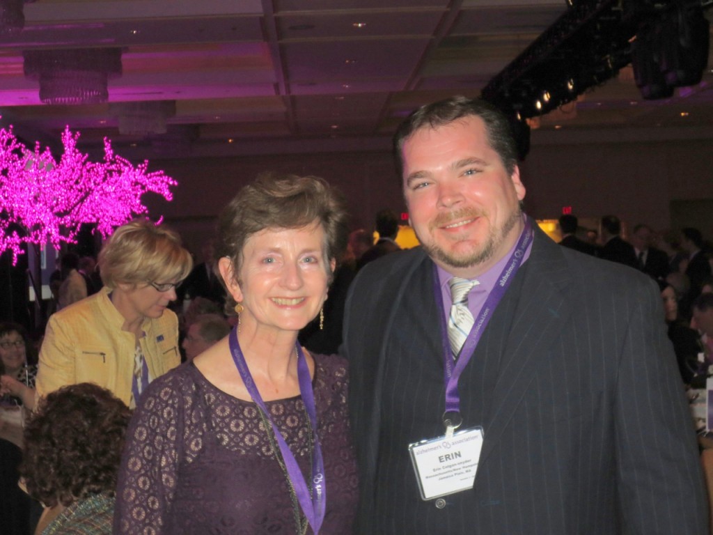 (Courtesy Photo) JP resident Ginny Mazur (left), the community partnership director at Brookline’s Goddard House Assisted Living, joins Erin Colgan-Snyder of the Alzheimer’s Association Massachusetts/New Hampshire Chapter in Washington, D.C. April 28 as delegates to the National Alzheimer’s Association Advocacy Forum. Delegates pushed officials to expand research and support for sufferers of the disease.