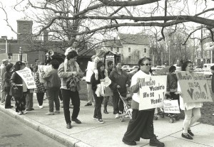 (Gazette File Photo) Members of City Life/Vida Urbana, the Jamaica Plain Neighborhood Development Corporation and the Egleston Square Neighborhood Association march to promote the “Campaign of Conscience” against high rents on Centre Street in central JP in 1999.