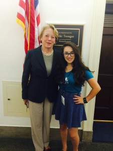 JP teen Jada Eisenbud (right) meets with U.S. Rep. Niki Tsongas at the U.S. Capitol in Washington, D.C., during a June 15-18 event where 150 girls from across the country advocated with political leaders about inequality issues threatening girls in developing countries. The “Girls Count Act” (HR 3398) pending in the U.S. House would direct American foreign policy toward increasing girls’ and women’s rights in such countries. Eisenbud is also a contributor to “Go Girl Global,” an online magazine for young “eco-feminists” created by her mother, JP’s Lisa Eisenbud. For more info, see gogirlglobal.com. (Courtesy Photo)